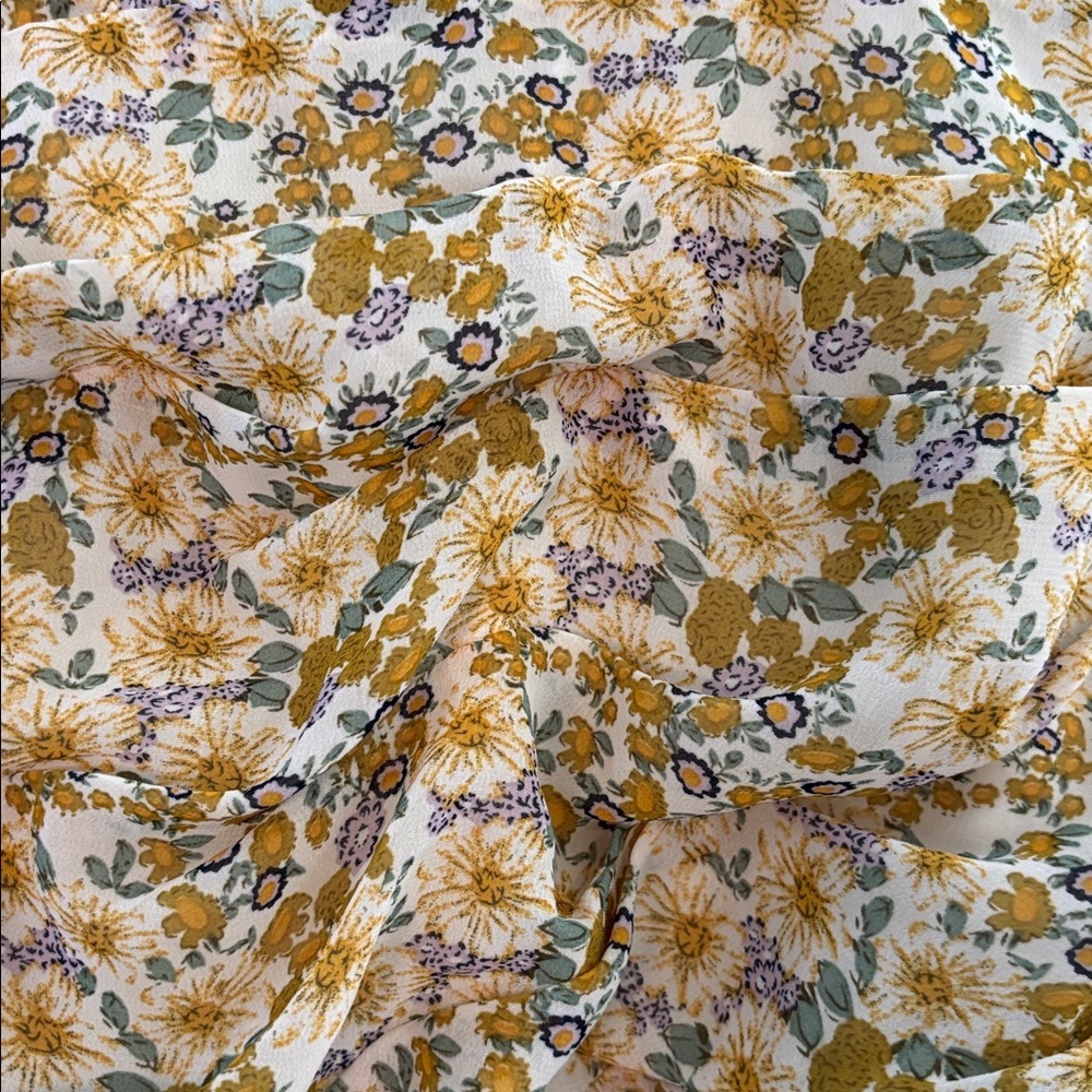 ASTR The Label Lucky Me Daisy Floral Ruched Mini Dress in Mustard Yellow Blue S - Picture 4 of 8